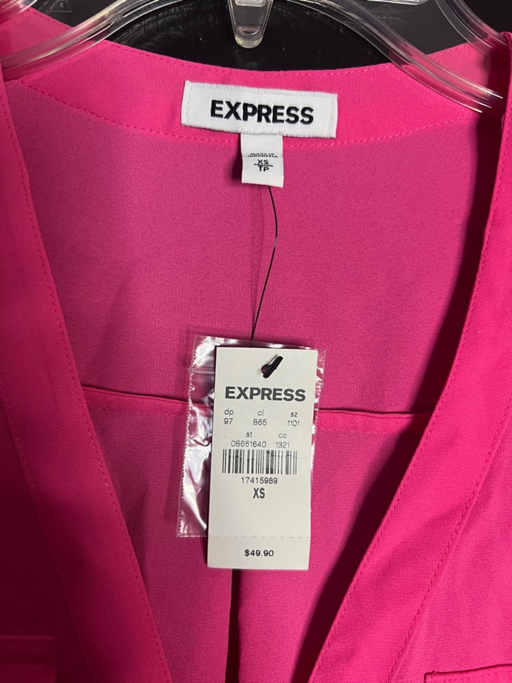 EXPRESS Berry Pink Zip Button-Down Shirt - Picture 2 of 3